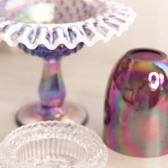 Fenton Purple Iridescent Glass Hobnail Snow Crest Fairy Lamp READ DETAILS - Picture 5 of 7